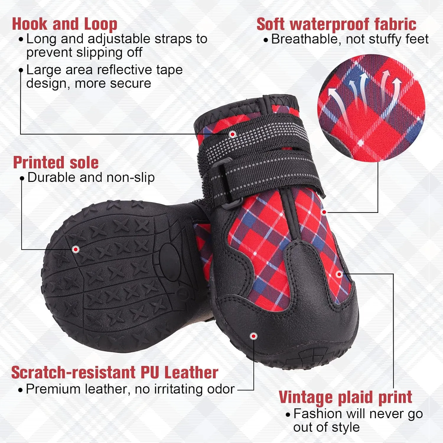 BEAUTYZOO Dog Boots Paw Protector for Medium Large Dogs, Breathable Mesh Dog Shoes for Hot Pavement, Dog Booties with Reflective Straps, Puppy Outdoor Rugged Anti-Slip Sole for Hiking Running 4PCS/Set