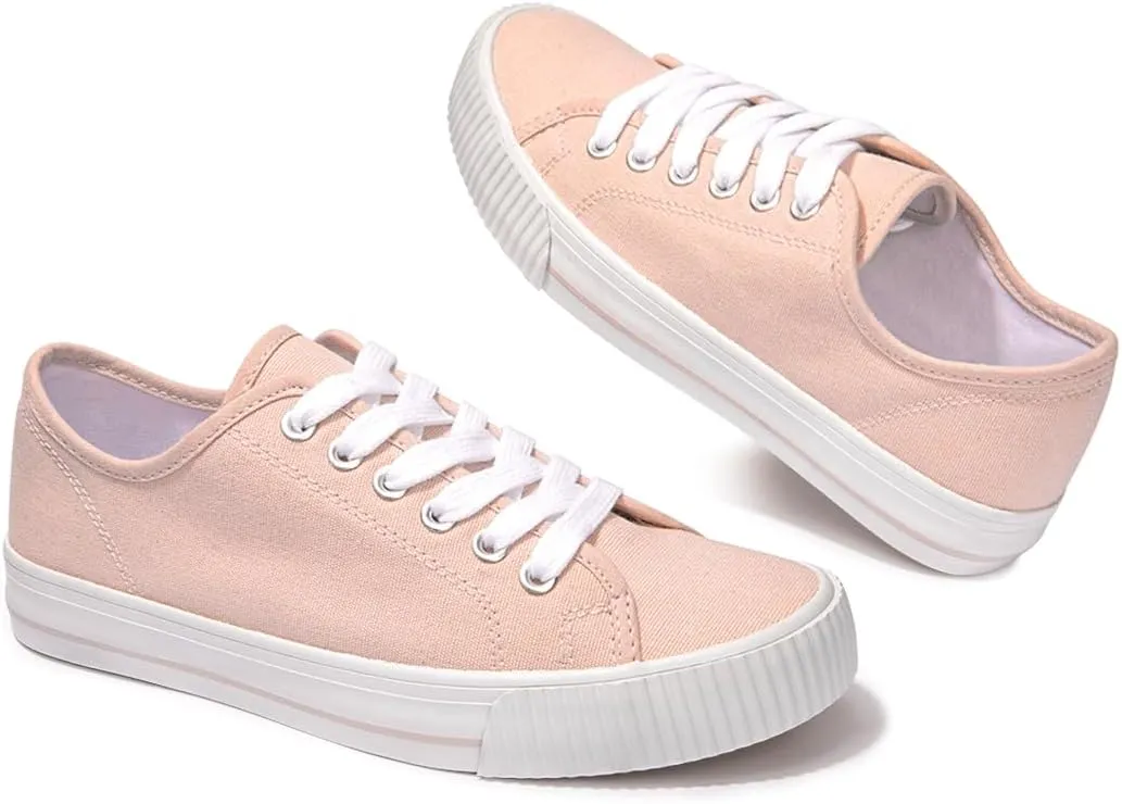 BENEKER Women's Fashion Sneakers Low Top Lace Up Canvas Sneakers Comfort Tennis Shoes Casual Walking Shoes