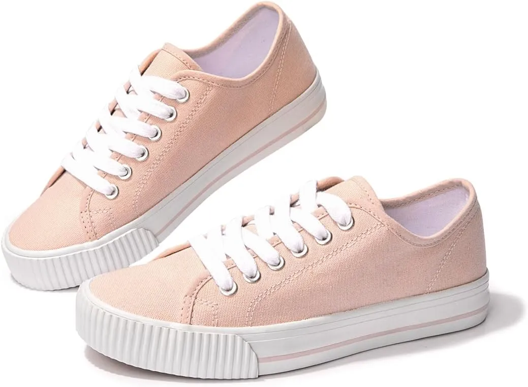 BENEKER Women's Fashion Sneakers Low Top Lace Up Canvas Sneakers Comfort Tennis Shoes Casual Walking Shoes