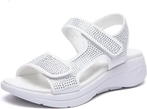 Bernal Women's Fashion Walking Sandals Comfortable Cushion Open-Toe Shoes Slip-On Platrorm Sandals with Diamonds