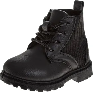 Beverly Hills Polo Club Girls Mid Top Boot - Comfort Construction LaceUp Boot - Black (5-10 Toddler)