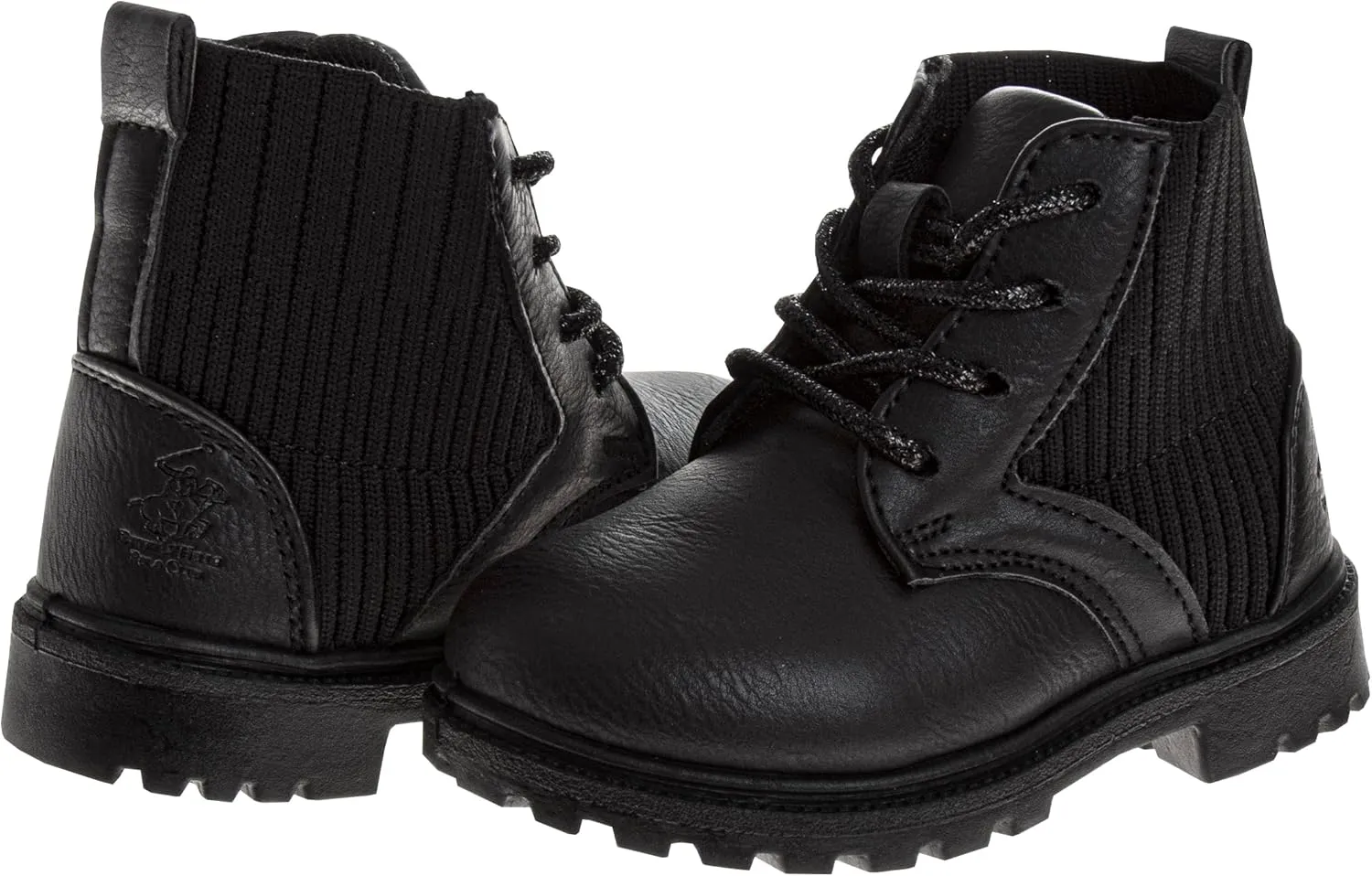 Beverly Hills Polo Club Girls Mid Top Boot - Comfort Construction LaceUp Boot - Black (5-10 Toddler)