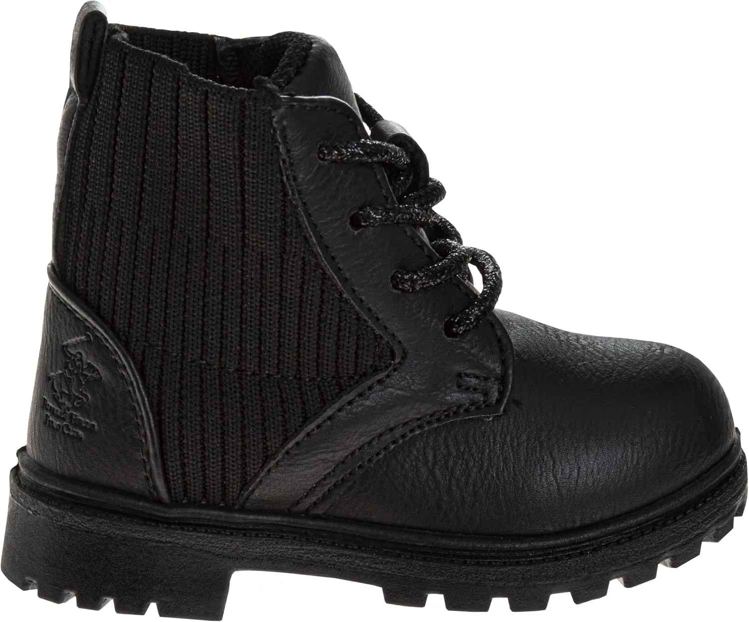 Beverly Hills Polo Club Girls Mid Top Boot - Comfort Construction LaceUp Boot - Black (5-10 Toddler)