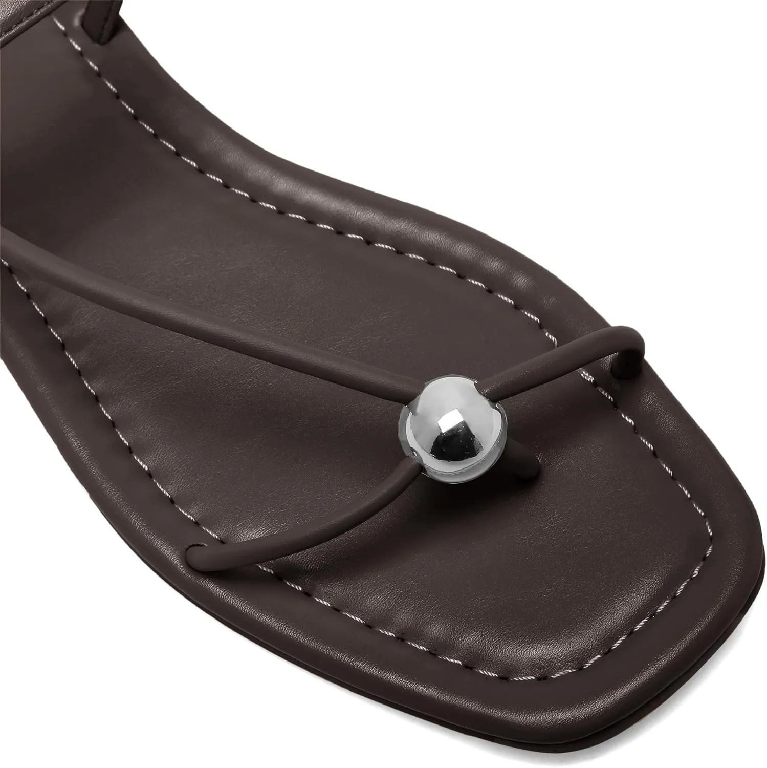 Black Flat Sandals for Women with Buckle Strappy Comfortable Silver Ball Square Open Toe Beach Thong Flip Flop Sandals Ring Toe Wedding Dress Shoes for Women.