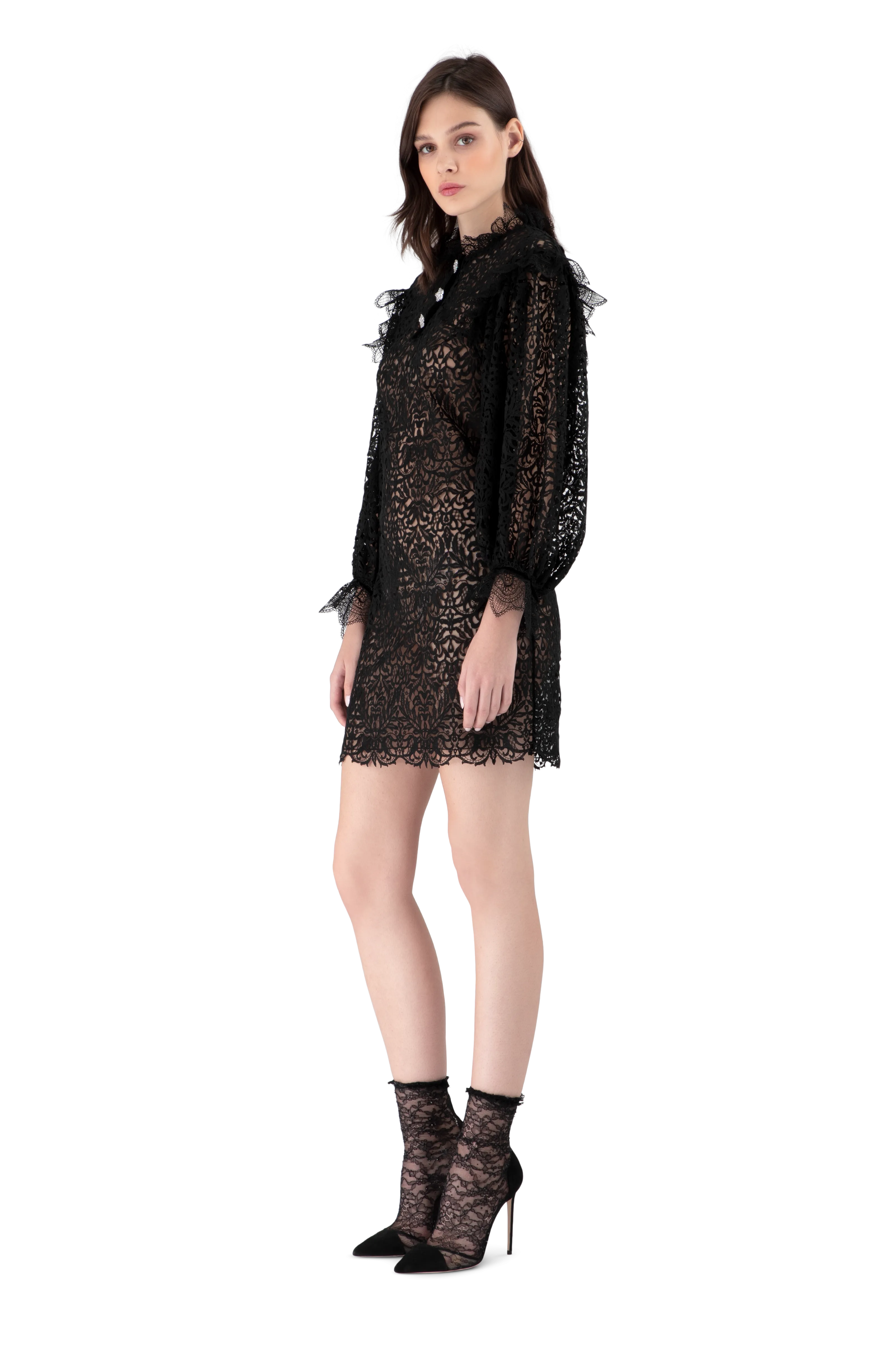 Black Guipure Lace Mini Dress