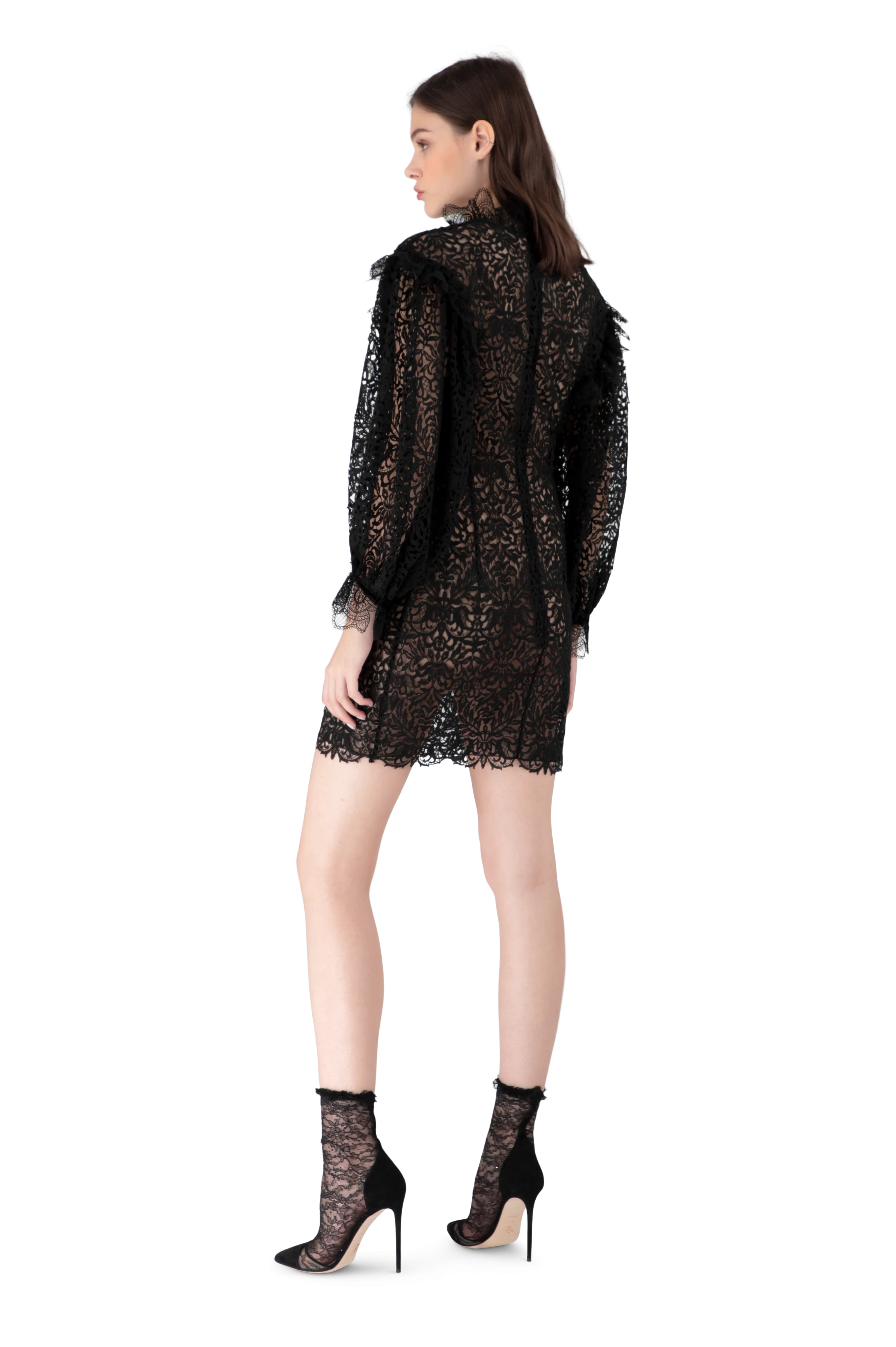 Black Guipure Lace Mini Dress