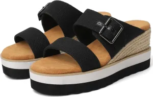 Black Platform Sandals Raffia Wedge Mules for Women Round Open Toe Slip On Sandals Espadrilles Womens Slides Shoes for Vacation Summer Beach Casual Size 8