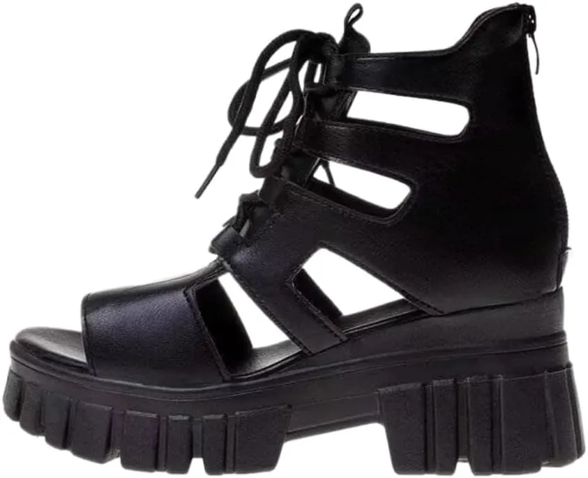 Black Rave Boots Festivals Comfy Platform Shoes Beach Sandals for Women Cute Emo Grunge Alternative Fashion Whimsy Goth Cowgirls Booties for Gothic Girls Parties Summer Cruise Holiday Vacation