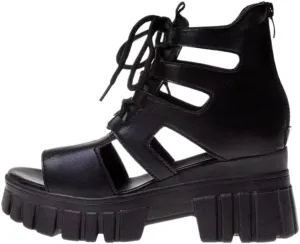 Black Rave Boots Festivals Comfy Platform Shoes Beach Sandals for Women Cute Emo Grunge Alternative Fashion Whimsy Goth Cowgirls Booties for Gothic Girls Parties Summer Cruise Holiday Vacation