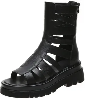 Black Rave Boots Festivals Comfy Platform Shoes Beach Sandals for Women Cute Emo Grunge Fashion Whimsy Goth Cowgirls Booties for Gothic Girls Parties Summer Cruise Holiday Vacation