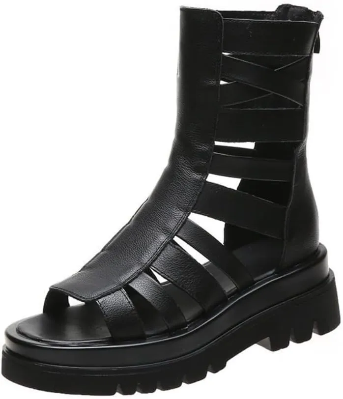 Black Rave Boots Festivals Comfy Platform Shoes Beach Sandals for Women Cute Emo Grunge Fashion Whimsy Goth Cowgirls Booties for Gothic Girls Parties Summer Cruise Holiday Vacation