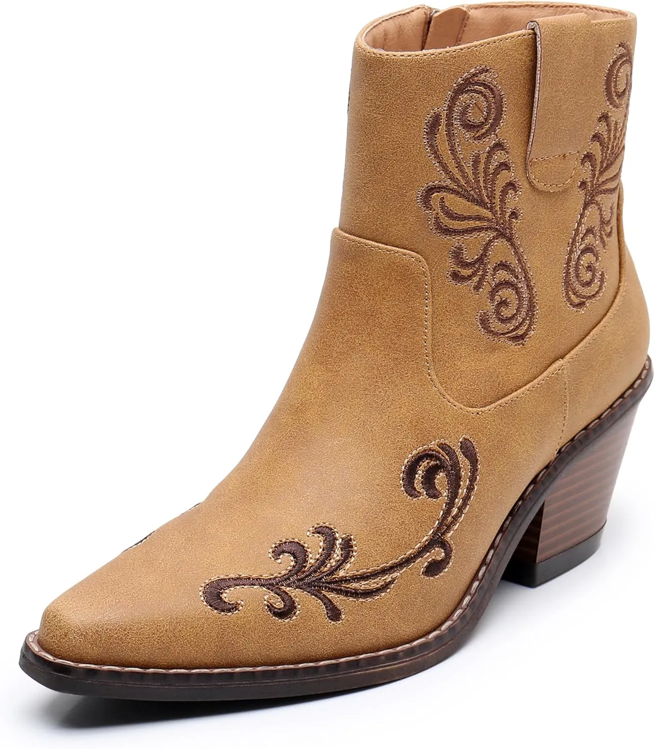 Blikcon Womens' Embroidery Western Ankle Cowgirl Boots