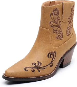 Blikcon Womens' Embroidery Western Ankle Cowgirl Boots