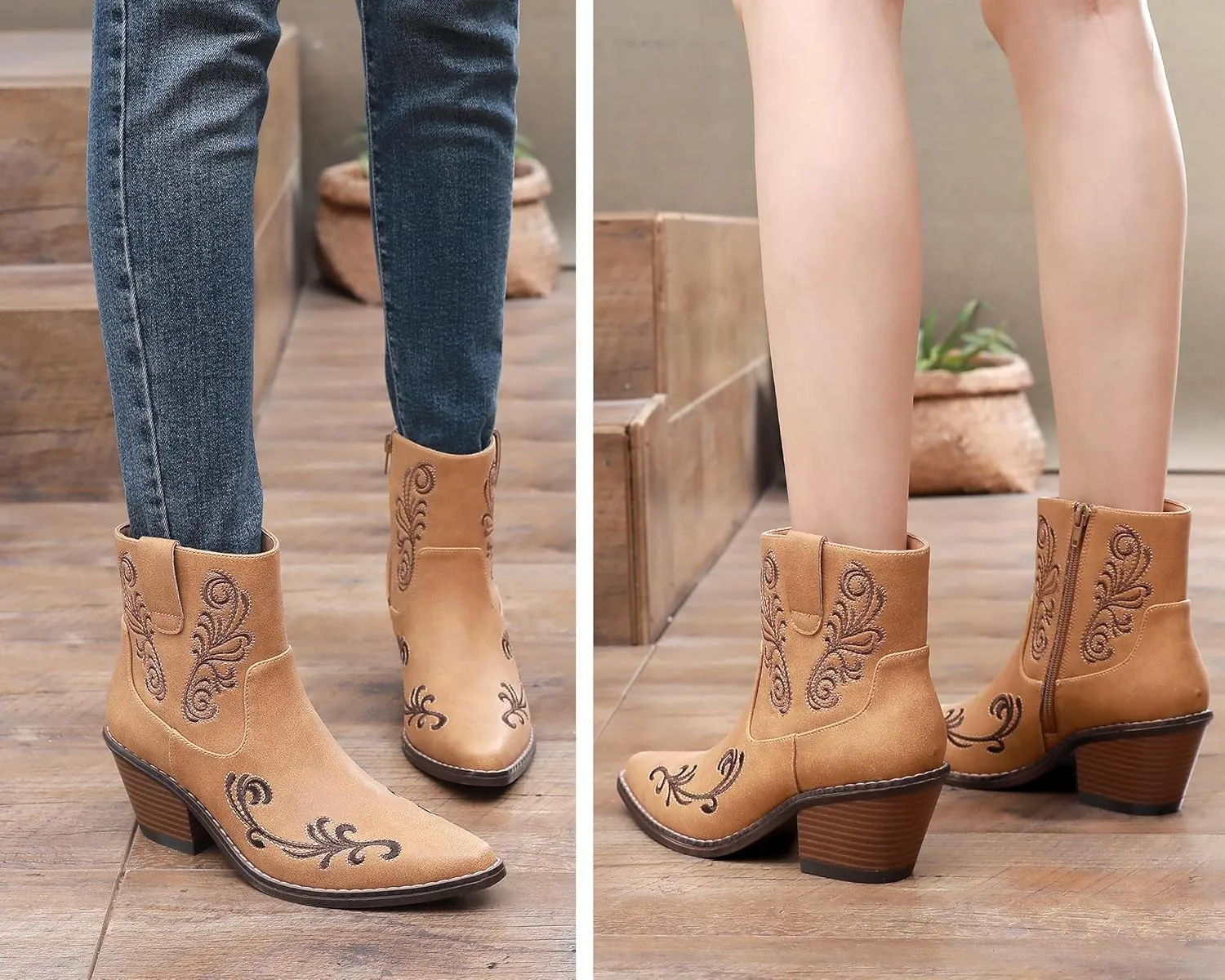 Blikcon Womens' Embroidery Western Ankle Cowgirl Boots