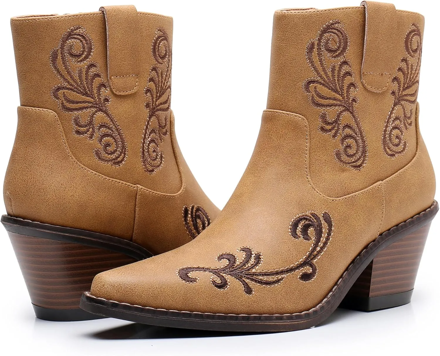 Blikcon Womens' Embroidery Western Ankle Cowgirl Boots