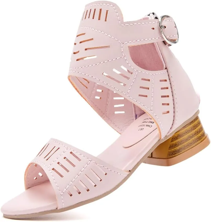 BMCiTYBM Girls Sandals Low Heels Flower Wedding Shoes Dress Pump Ankle Strap Open Toe Toddler Little Big Kids