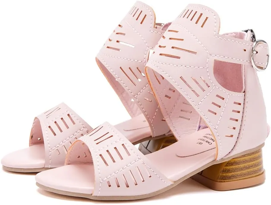 BMCiTYBM Girls Sandals Low Heels Flower Wedding Shoes Dress Pump Ankle Strap Open Toe Toddler Little Big Kids