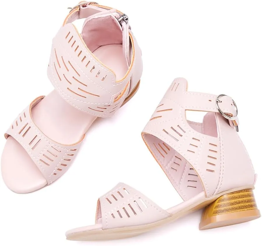 BMCiTYBM Girls Sandals Low Heels Flower Wedding Shoes Dress Pump Ankle Strap Open Toe Toddler Little Big Kids