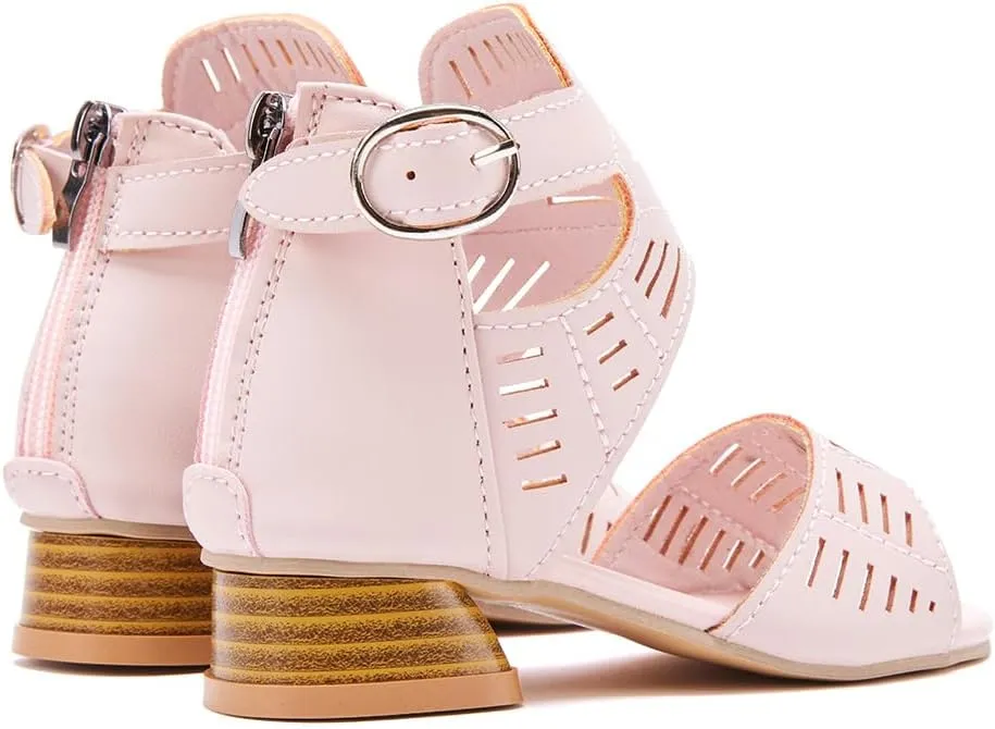 BMCiTYBM Girls Sandals Low Heels Flower Wedding Shoes Dress Pump Ankle Strap Open Toe Toddler Little Big Kids