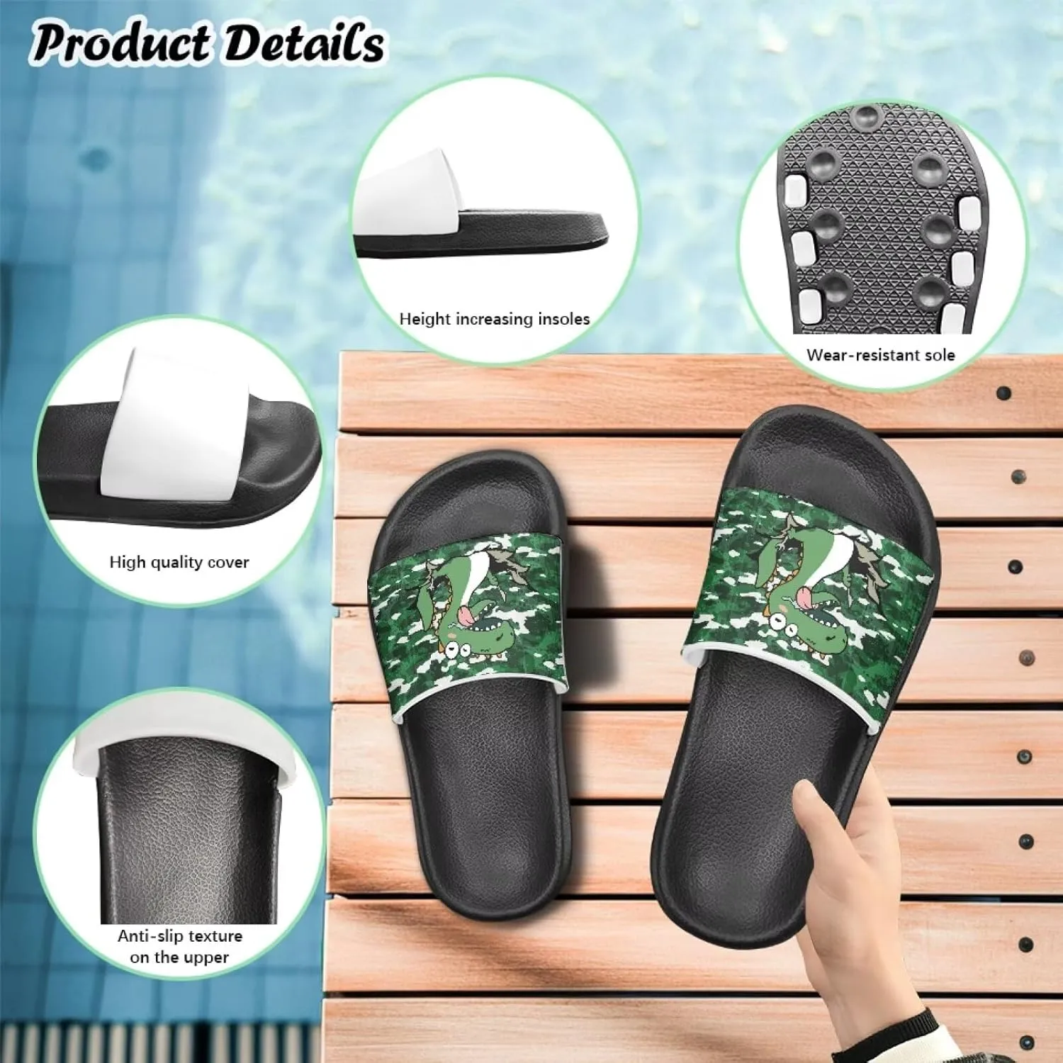 Boys Slide Sandals Kids Summer Slippers Slip On for Outdoor Beach Pool Shower (Little Kid/Big Kid)