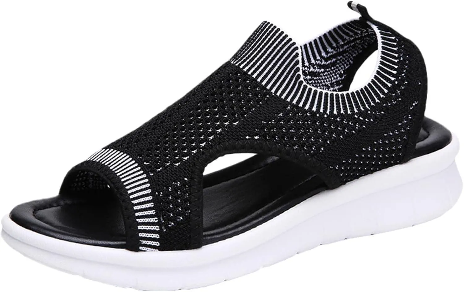 Breathable Knit Walking Flat Sandals for Women Cut Out Open Toe Sandal Summer Lightweight Slingback Dress Walking Flats