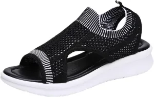 Breathable Knit Walking Flat Sandals for Women Cut Out Open Toe Sandal Summer Lightweight Slingback Dress Walking Flats