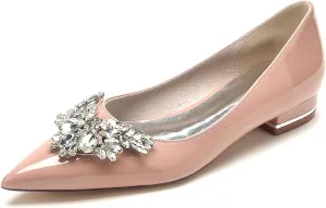 Bride Shoes for Wedding Women's Ballet Flats Comfort Slip on Flat Shoes Crystal Wedding Dress Flats 2.5Cm
