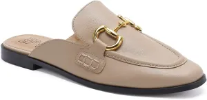 Buckle Mules for Women Flat Mules Slip-on Loafers Round Toe Backless Loafer Shoes Metal Chain Slides