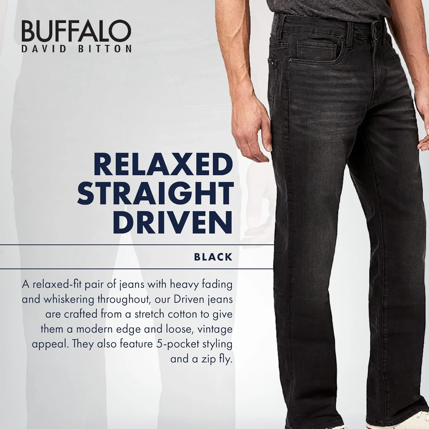 Buffalo David Bitton Men's Relaxed Straight Leg Driven Jean with Stretch Fabric