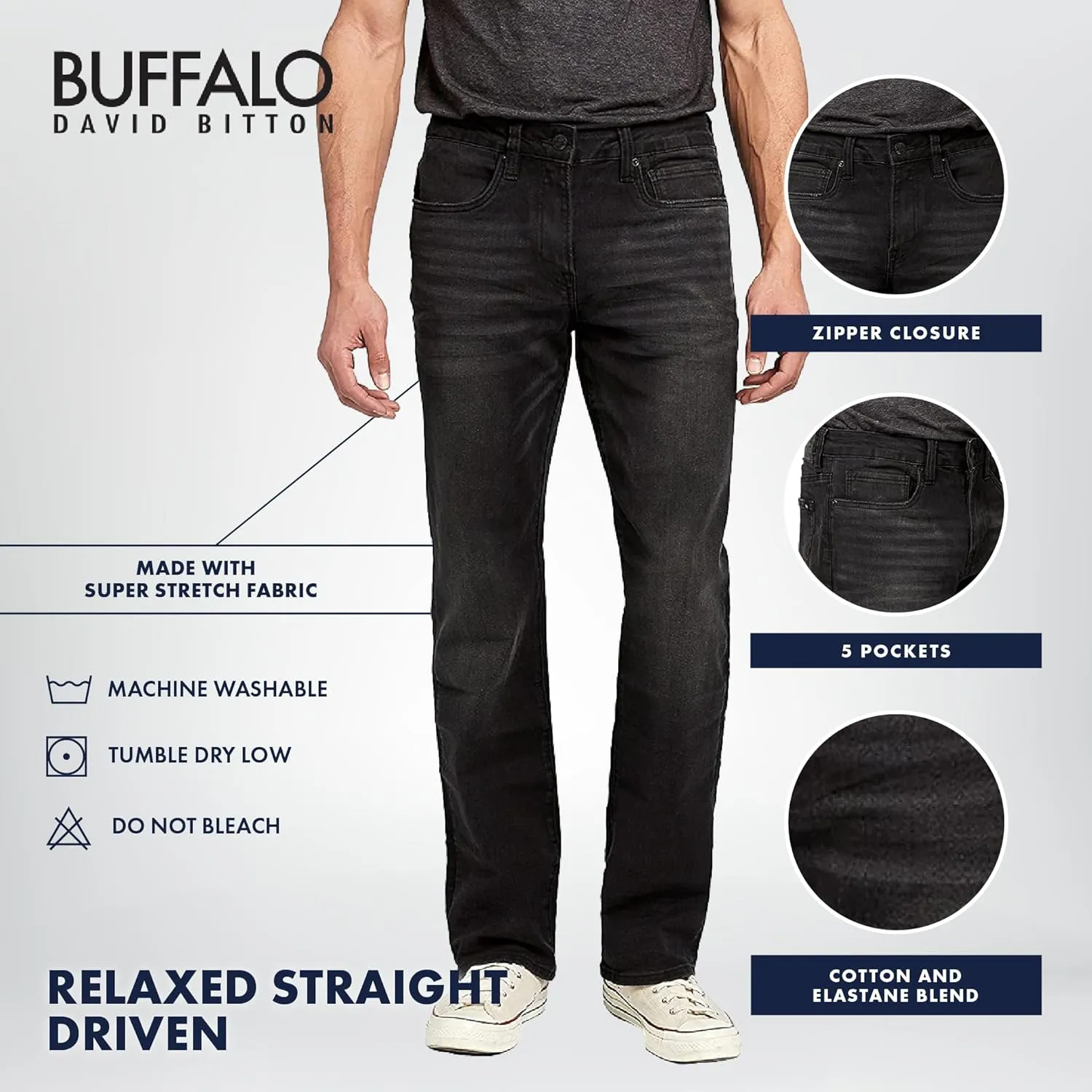 Buffalo David Bitton Men's Relaxed Straight Leg Driven Jean with Stretch Fabric