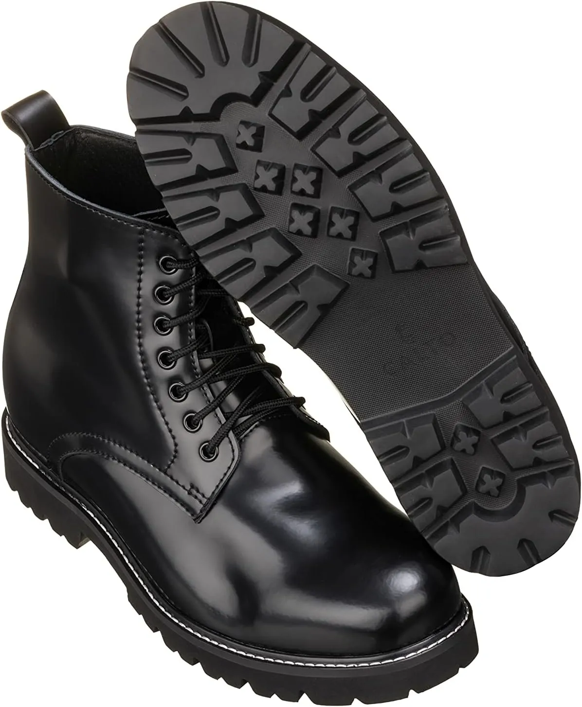 CALTO Men's Invisible Height Increasing Elevator Shoes - Black Leather Round-Toe Lace-up Work Boots - 3.3 Inches Taller - K8710 - Size 9 D(M) US