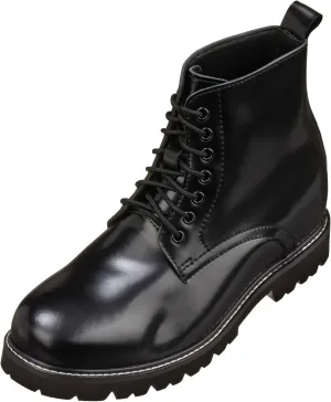 CALTO Men's Invisible Height Increasing Elevator Shoes - Black Leather Round-Toe Lace-up Work Boots - 3.3 Inches Taller - K8710 - Size 9 D(M) US
