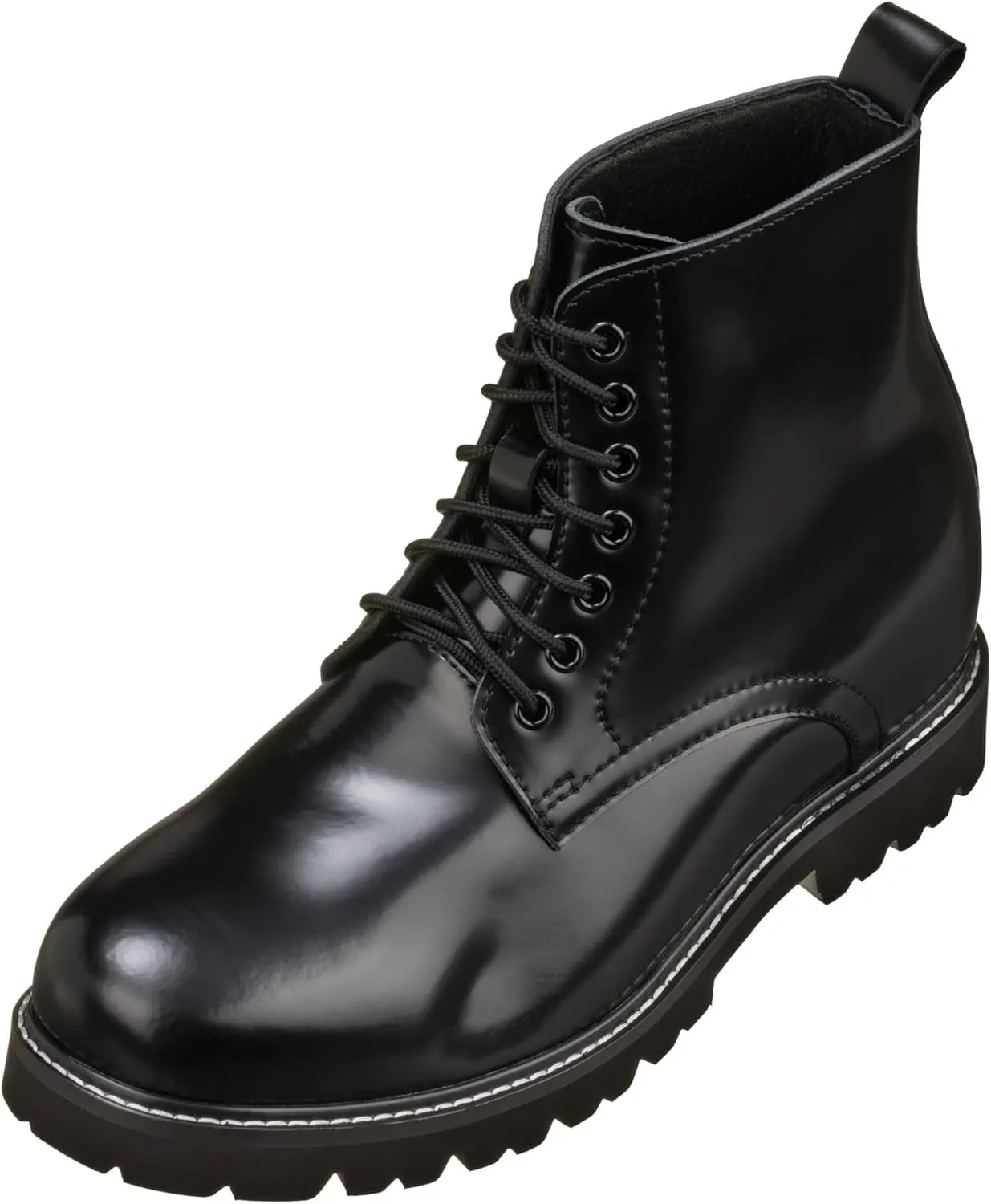 CALTO Men's Invisible Height Increasing Elevator Shoes - Black Leather Round-Toe Lace-up Work Boots - 3.3 Inches Taller - K8710 - Size 9 D(M) US
