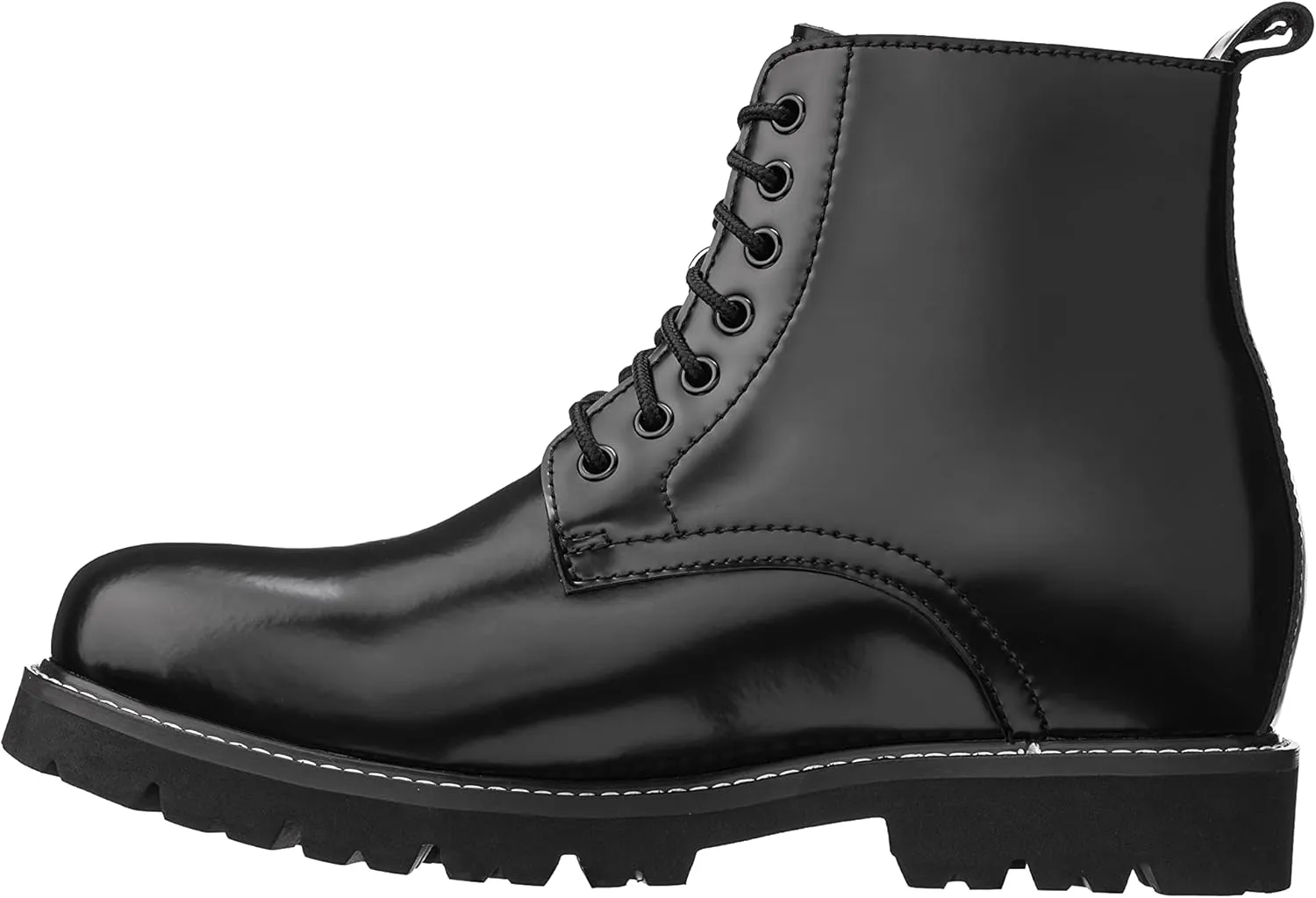CALTO Men's Invisible Height Increasing Elevator Shoes - Black Leather Round-Toe Lace-up Work Boots - 3.3 Inches Taller - K8710 - Size 9 D(M) US
