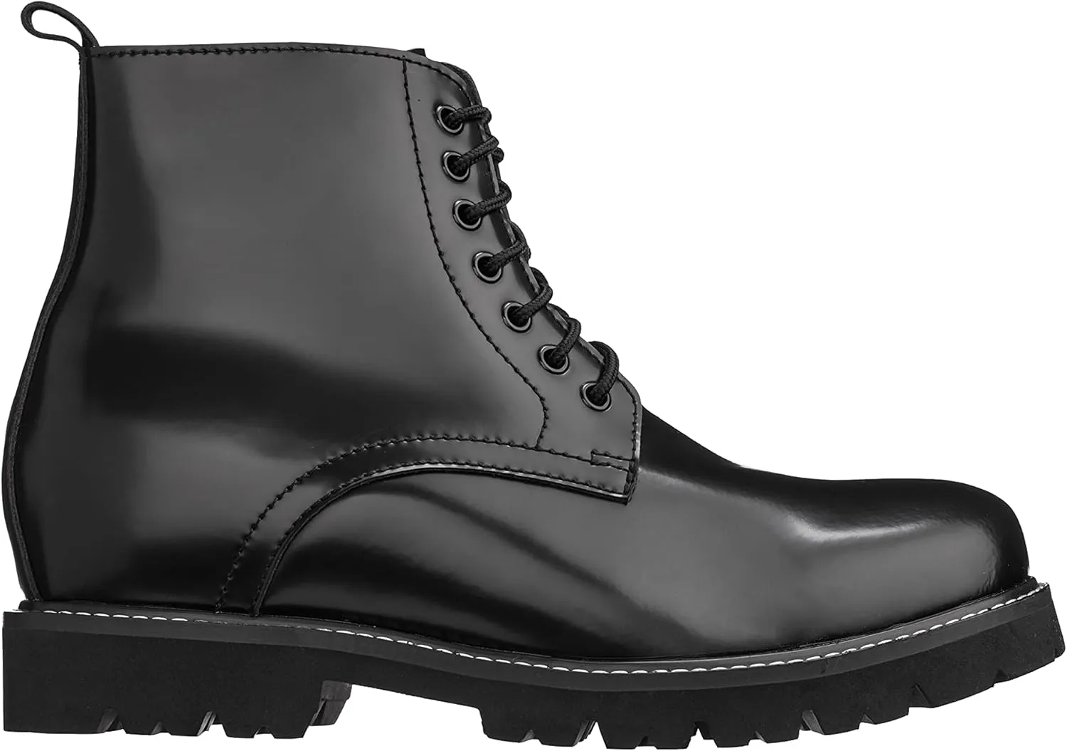 CALTO Men's Invisible Height Increasing Elevator Shoes - Black Leather Round-Toe Lace-up Work Boots - 3.3 Inches Taller - K8710 - Size 9 D(M) US
