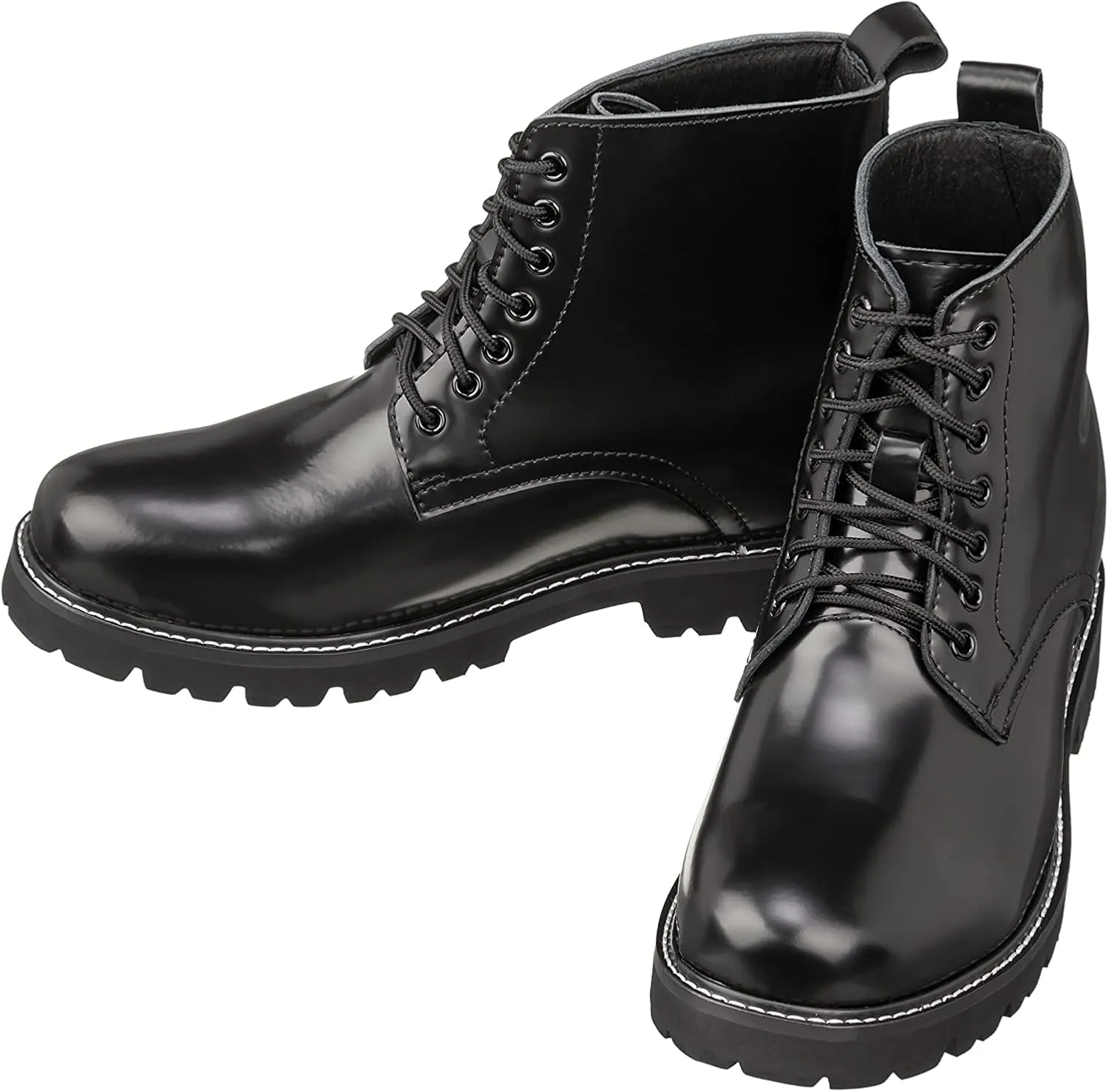 CALTO Men's Invisible Height Increasing Elevator Shoes - Black Leather Round-Toe Lace-up Work Boots - 3.3 Inches Taller - K8710 - Size 9 D(M) US