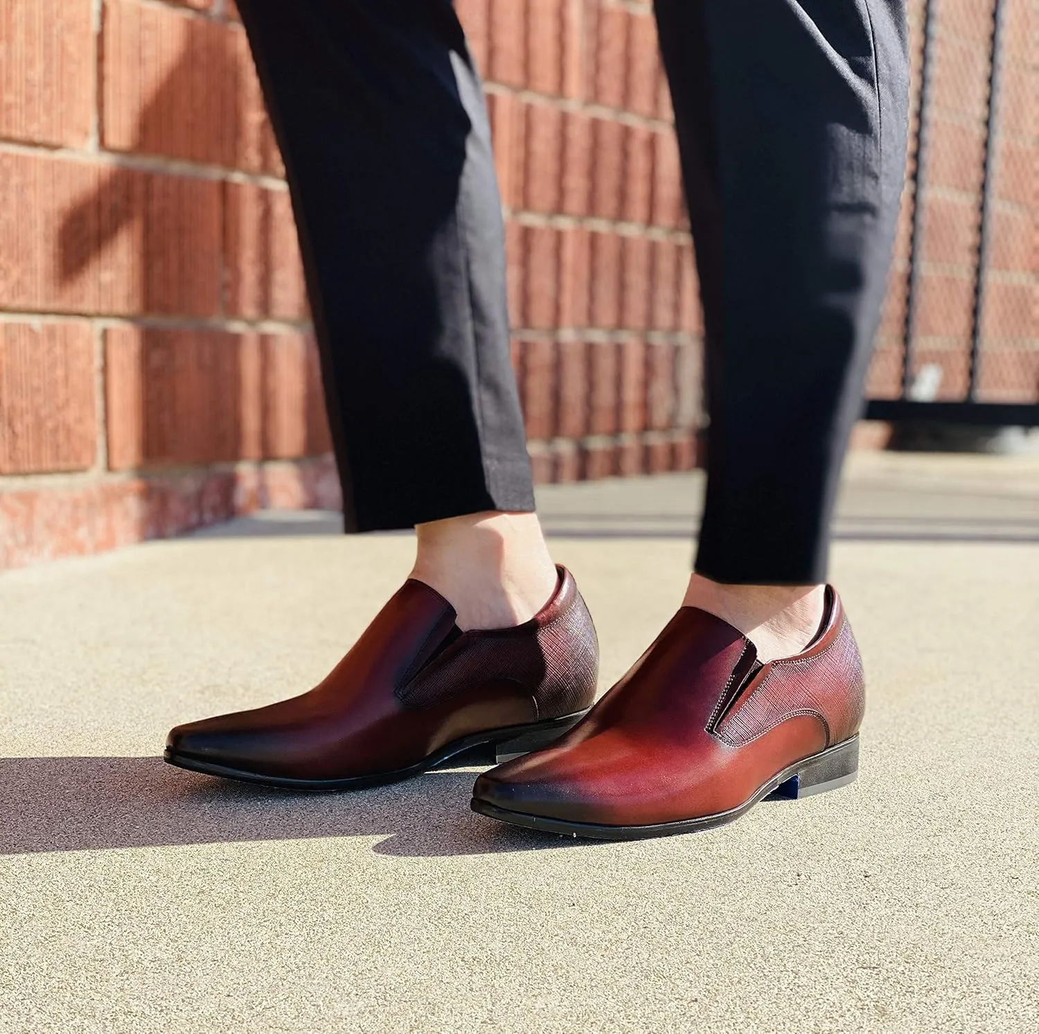 CALTO Men's Invisible Height Increasing Elevator Shoes - Brown Leather Slip-on Formal Dress Loafers- 3 Inches Taller - Y5531 - Size 7.5 D(M) US