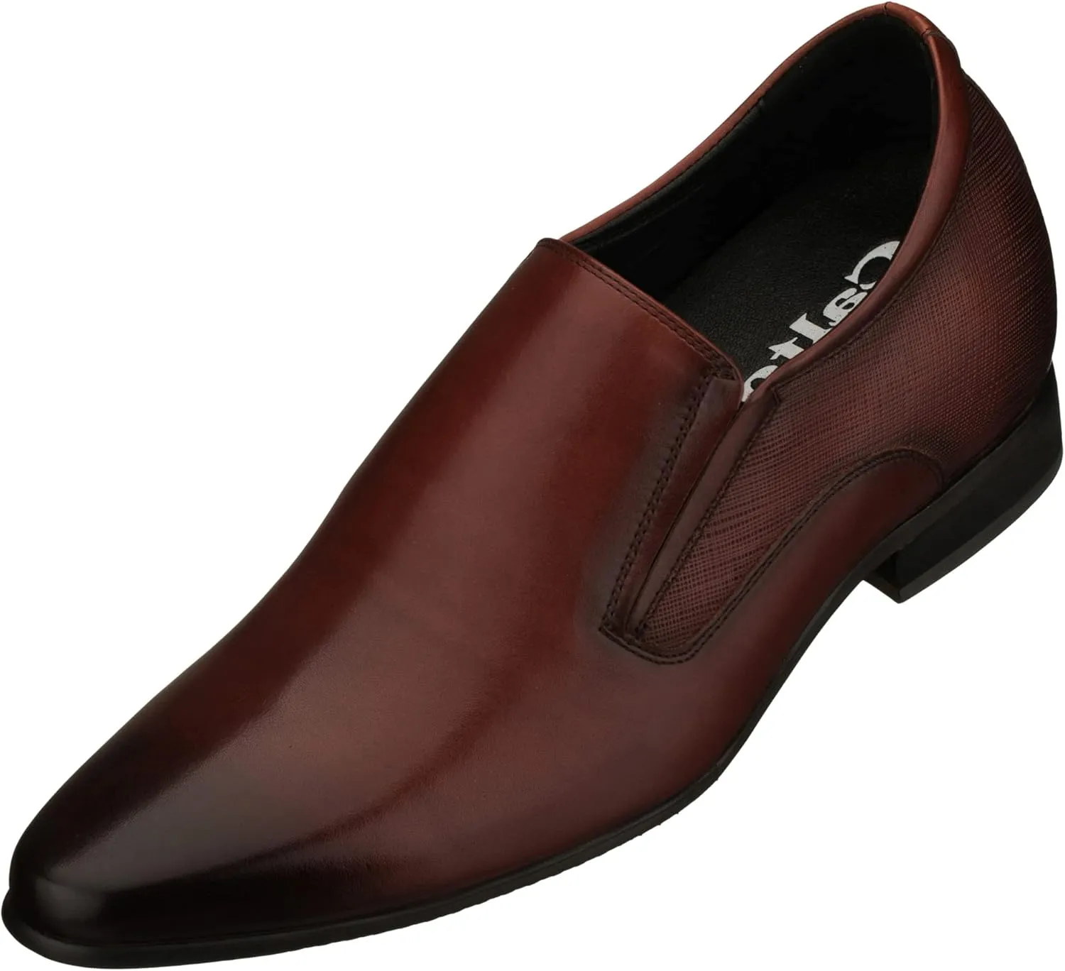 CALTO Men's Invisible Height Increasing Elevator Shoes - Brown Leather Slip-on Formal Dress Loafers- 3 Inches Taller - Y5531 - Size 7.5 D(M) US