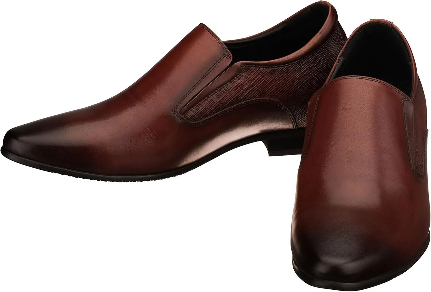 CALTO Men's Invisible Height Increasing Elevator Shoes - Brown Leather Slip-on Formal Dress Loafers- 3 Inches Taller - Y5531 - Size 7.5 D(M) US