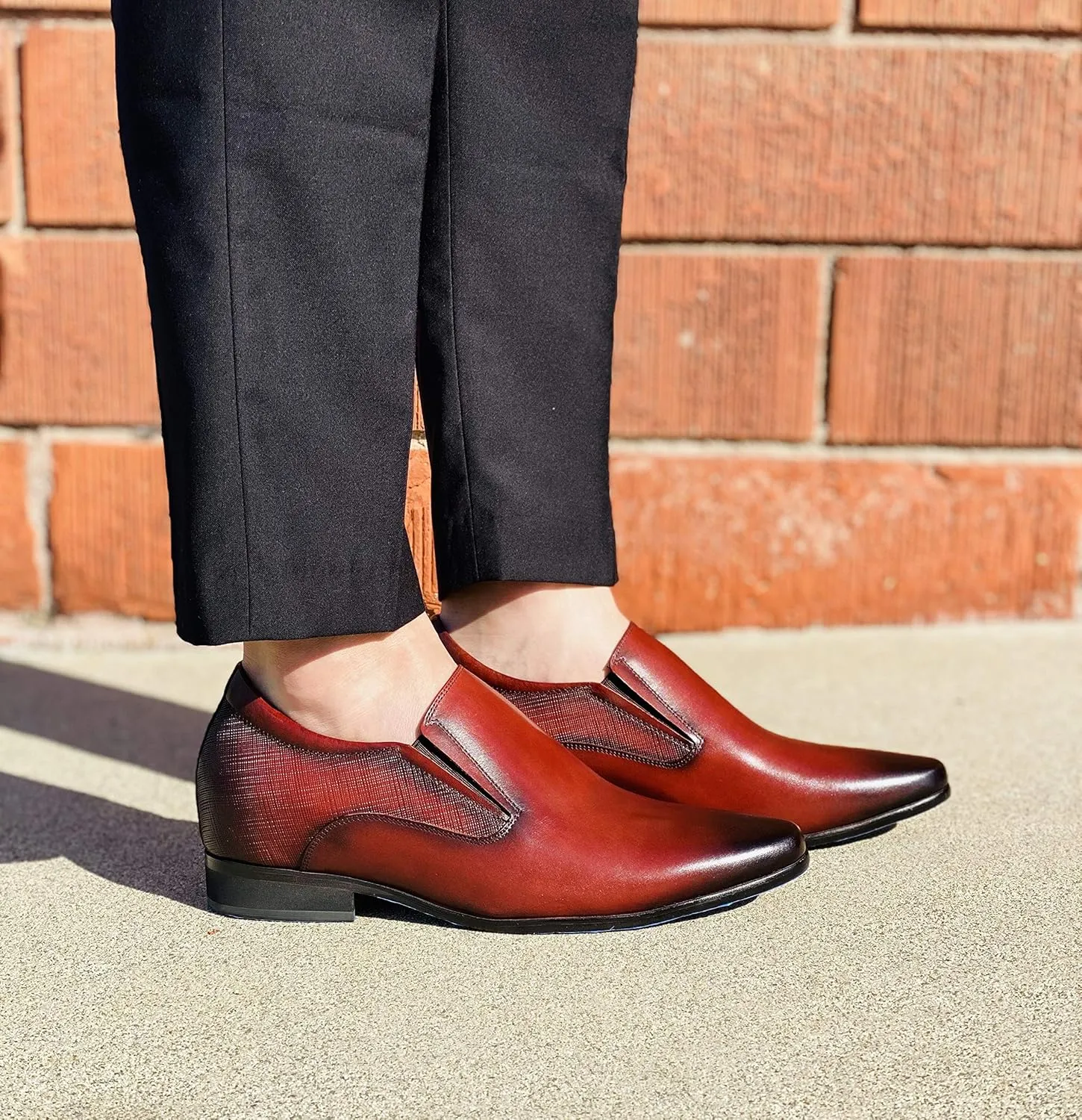 CALTO Men's Invisible Height Increasing Elevator Shoes - Brown Leather Slip-on Formal Dress Loafers- 3 Inches Taller - Y5531 - Size 7.5 D(M) US