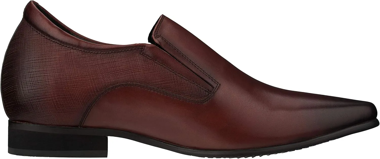 CALTO Men's Invisible Height Increasing Elevator Shoes - Brown Leather Slip-on Formal Dress Loafers- 3 Inches Taller - Y5531 - Size 7.5 D(M) US