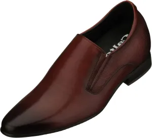 CALTO Men's Invisible Height Increasing Elevator Shoes - Brown Leather Slip-on Formal Dress Loafers- 3 Inches Taller - Y5531 - Size 7.5 D(M) US
