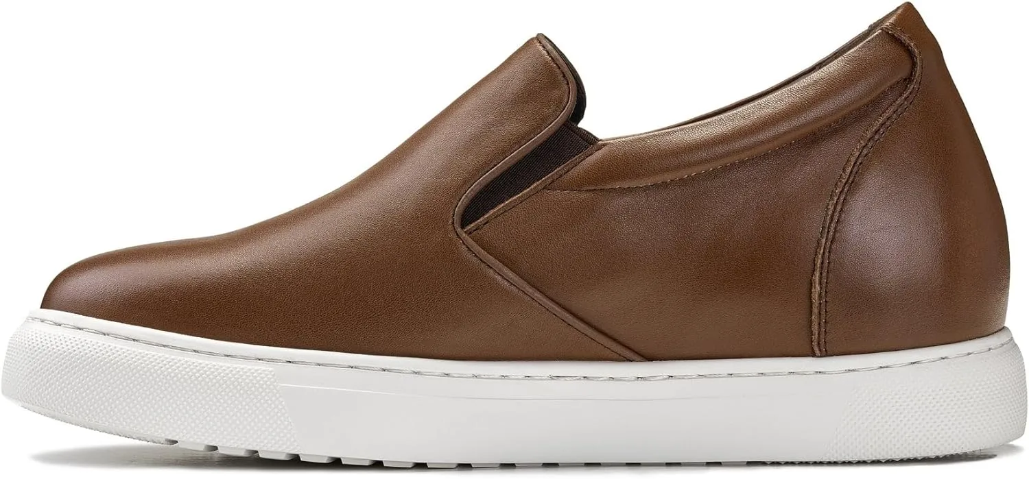 CALTO Men's Invisible Height Increasing Elevator Shoes - Coffee Brown Nappa Leather Slip-on Lightweight Casual Loafers - 2.6 Inches Taller - T1023- Size 7.5 D(M) US
