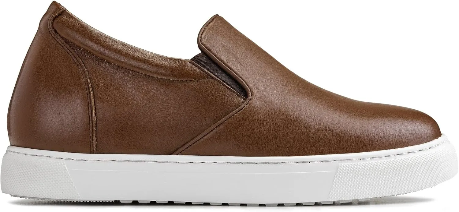 CALTO Men's Invisible Height Increasing Elevator Shoes - Coffee Brown Nappa Leather Slip-on Lightweight Casual Loafers - 2.6 Inches Taller - T1023- Size 7.5 D(M) US