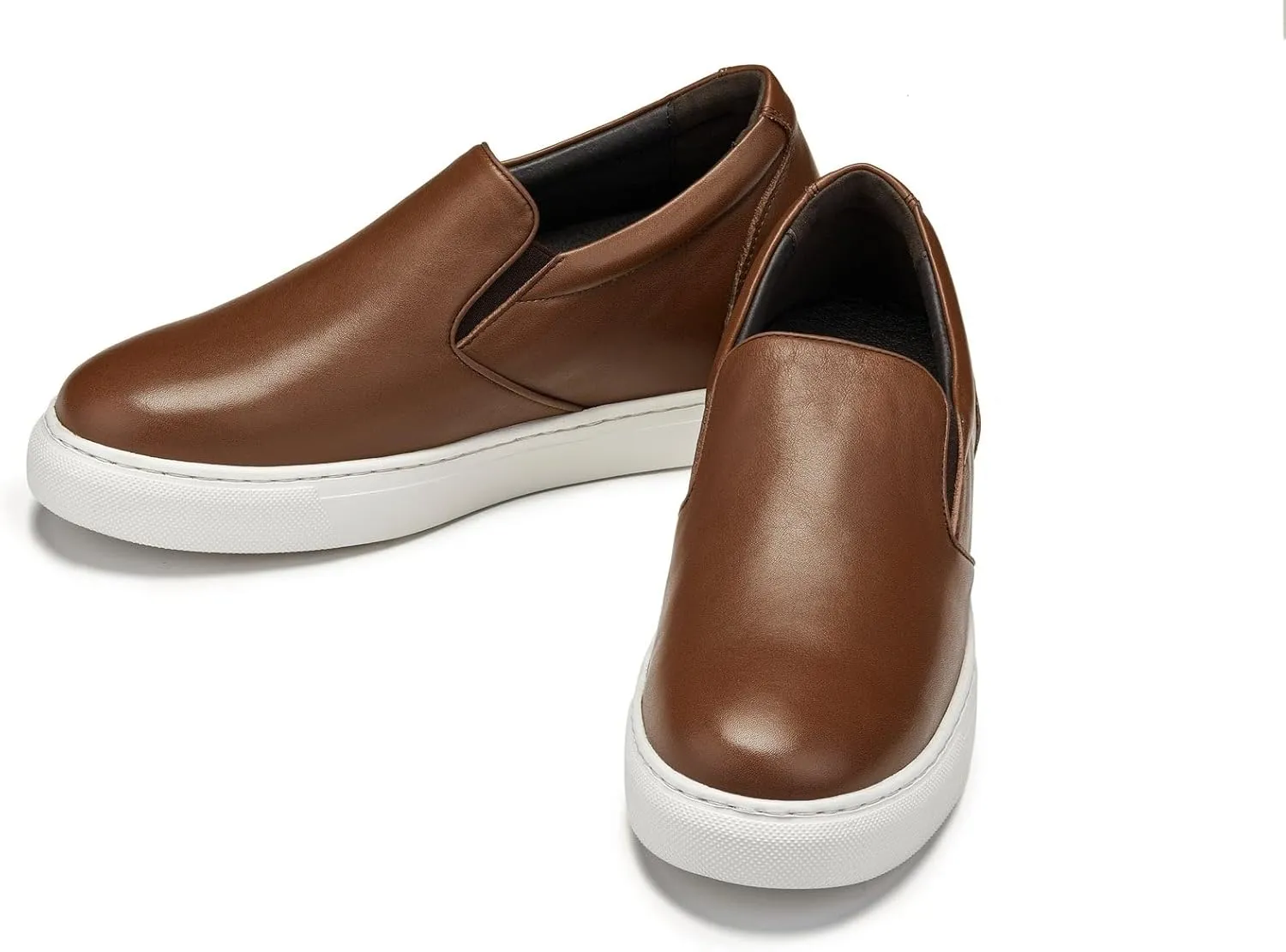 CALTO Men's Invisible Height Increasing Elevator Shoes - Coffee Brown Nappa Leather Slip-on Lightweight Casual Loafers - 2.6 Inches Taller - T1023- Size 7.5 D(M) US