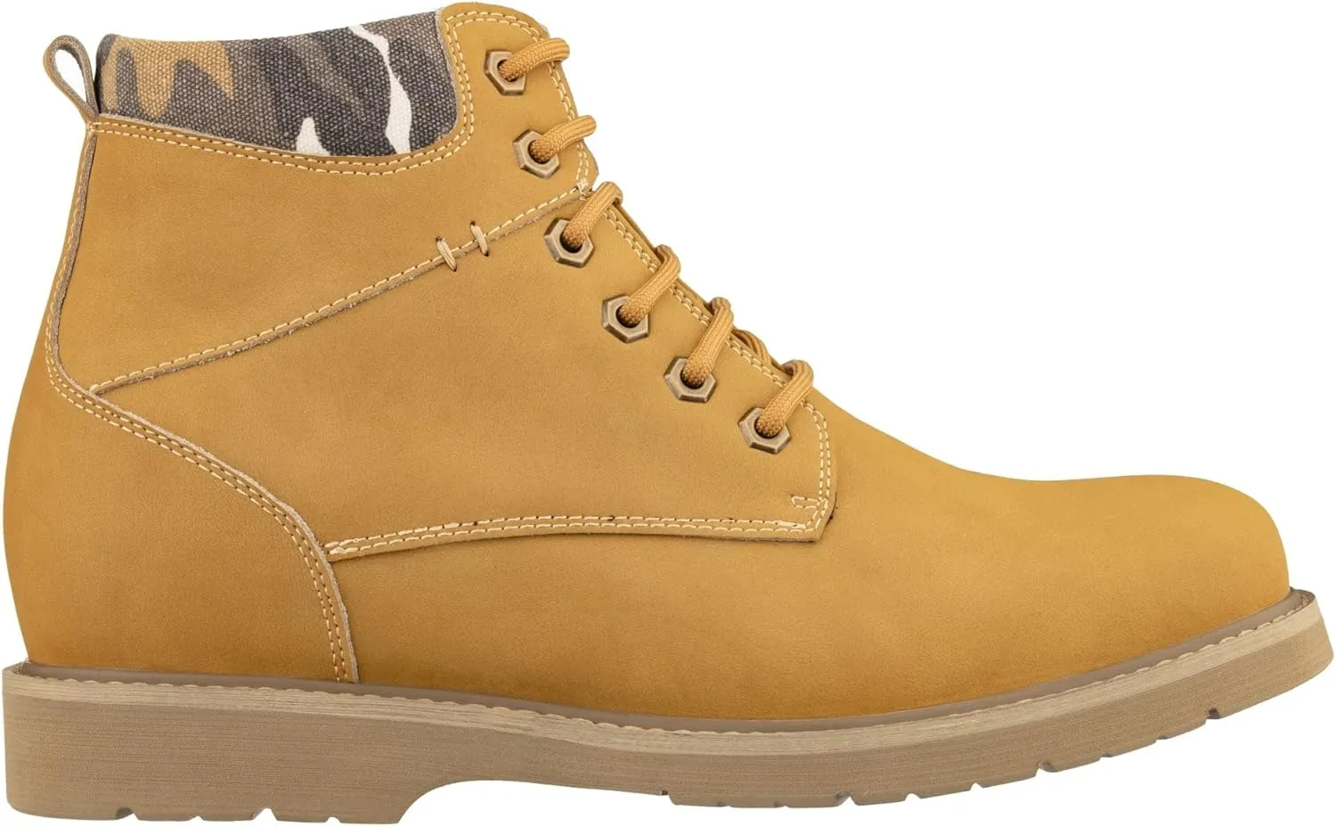 CALTO Men's Invisible Height Increasing Elevator Shoes - Nubuck Khaki Leather Lace-up Round-Toe Work Boots - 3.2 Inches Taller - YH7830 - Size 10 D(M) US