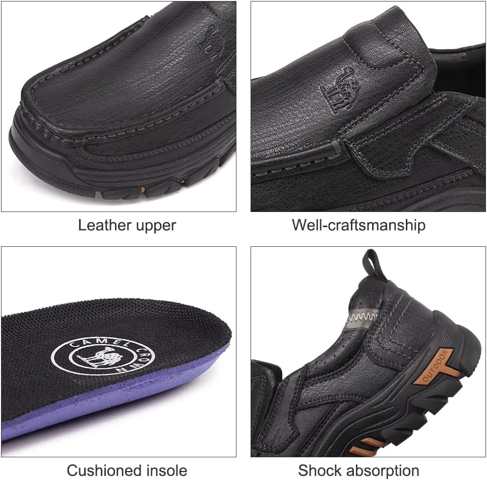 CAMEL CROWN Mens Slip-On Loafer Leather Casual Shoes Hands Free Walking Shoes Comfort