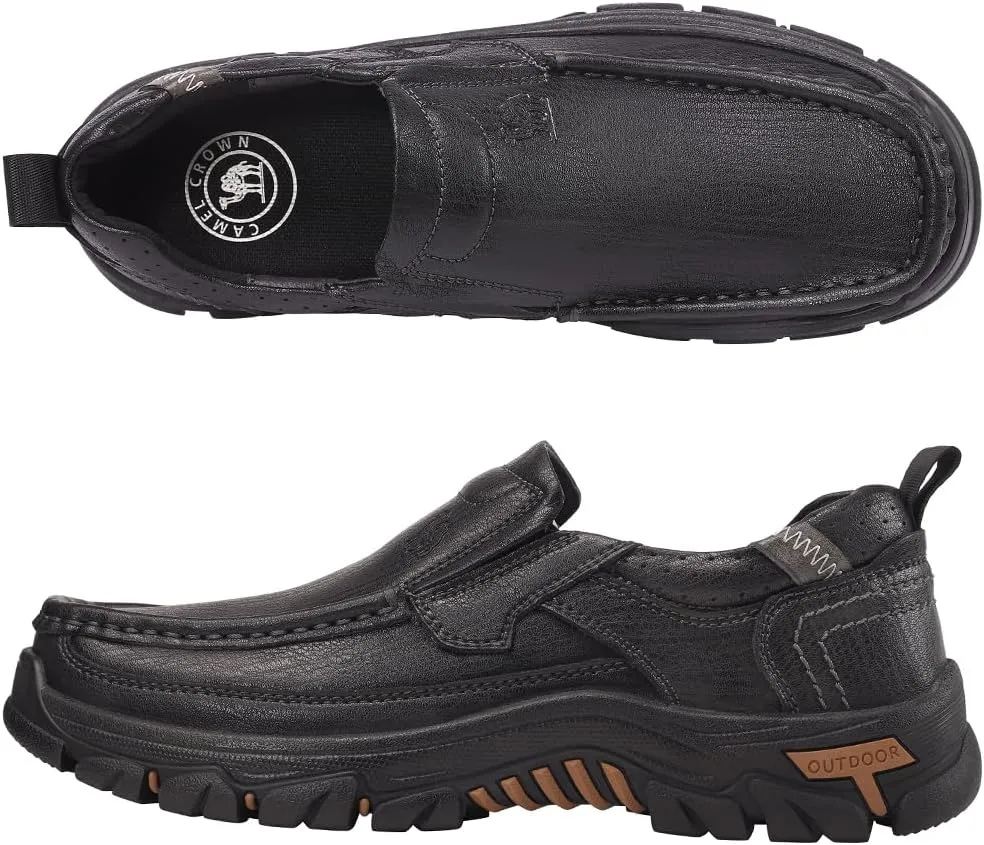 CAMEL CROWN Mens Slip-On Loafer Leather Casual Shoes Hands Free Walking Shoes Comfort