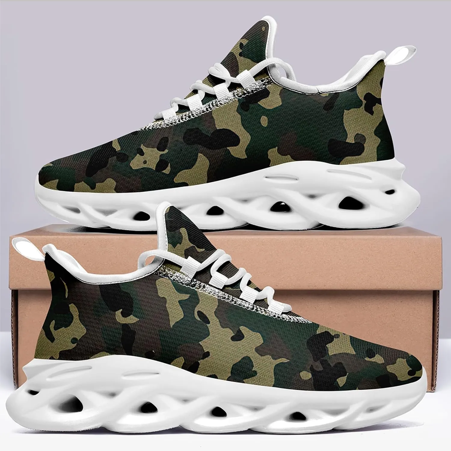 Camouflage Running Shoes for Men & Women Lightweight Breathable Sports Sneakers with Cushioned EVA Sole Trail, Jogging,Gym