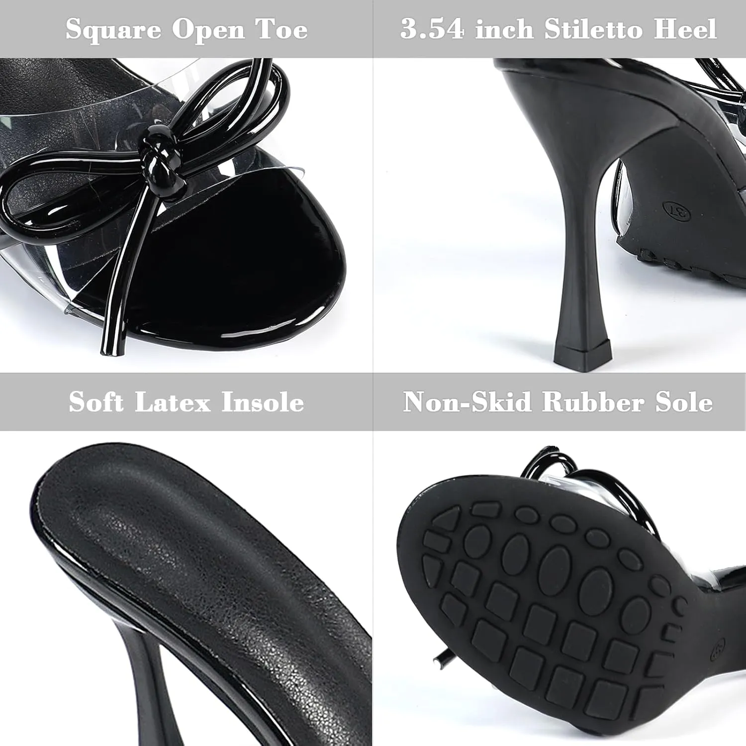 CAMSSOO Women's Bow Heeled Sandals Open Toe Clear Mules Slip On Kitten Heels Dress Shoes